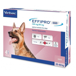 Confezione da 4 pipette di Soluzione Spot-on per Cani 20-40 Kg da Effipro Duo 268 Mg/80 Mg da Virbac Effipro Duo