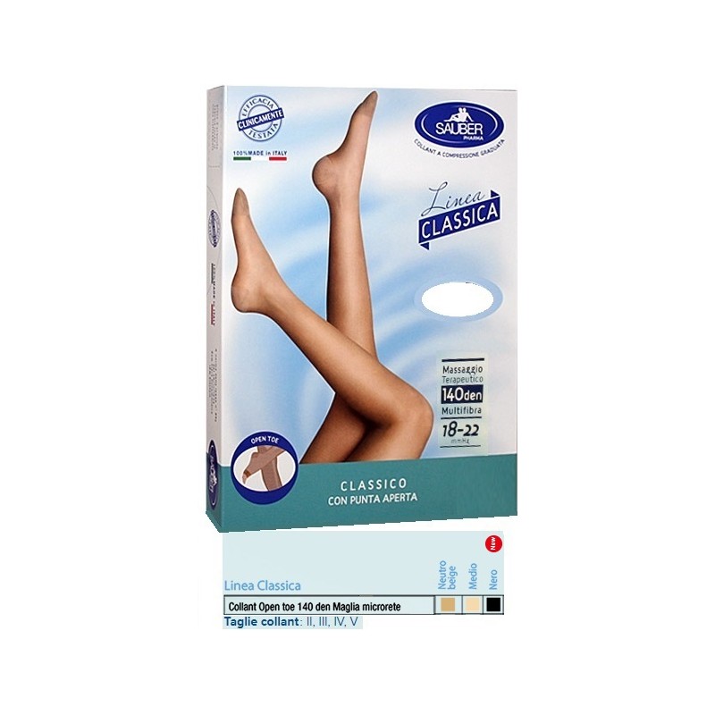 Desa Pharma Sauber Collant Open Toe Maglia Microrete 140 Den Colore Nero Taglia 2 Linea Classica