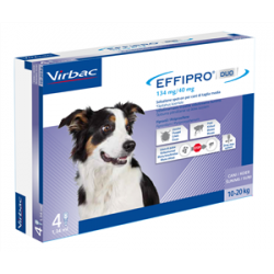 Confezione da 4 pipette di Soluzione Spot-on per Cani 10-20 Kg da Effipro Duo 134 Mg/40 Mg da Virbac Effipro Duo