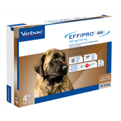 Confezione da 4 pipette di Soluzione Spot-on per Cani 40-60 Kg da Effipro Duo 402 Mg/120 Mg da Virbac Effipro Duo