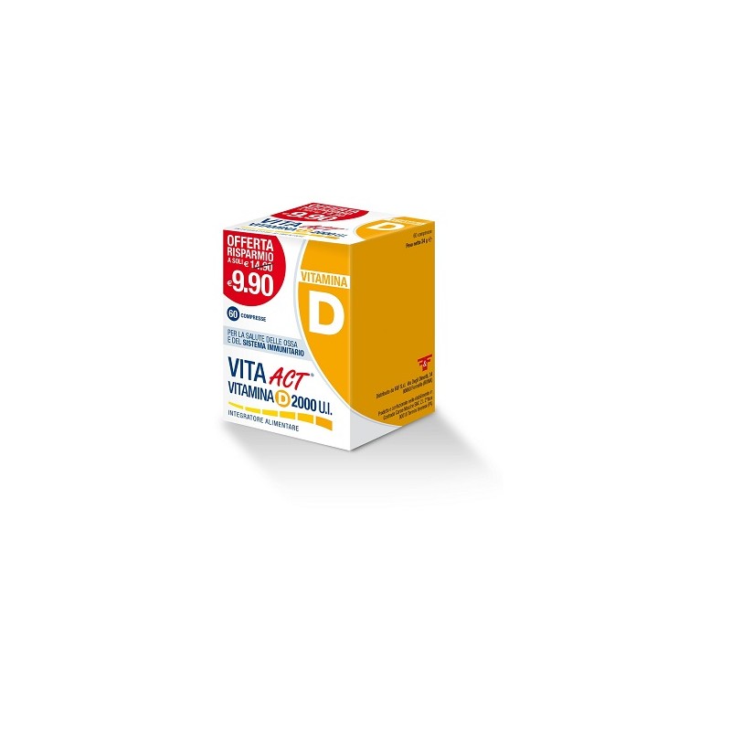 Confezione da 60 compresse di Integratore Alimentare Vitamina D 2000ui da Vita Act
