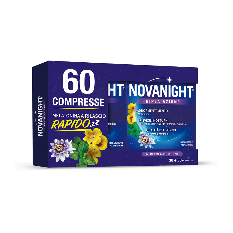 60 compresse di Novanight Tripla Azione Melatonina Rilascio Rapido