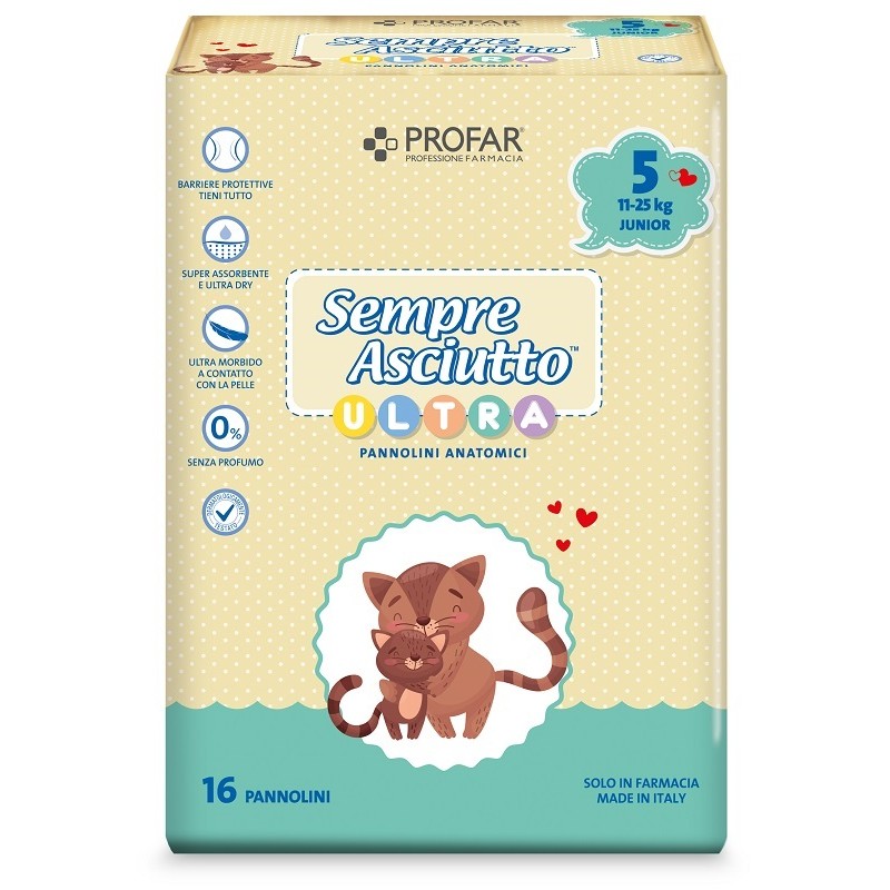 16 pezzi di Profar Sempre Asciutto Pannolino Ultra Junior 11/25 Kg