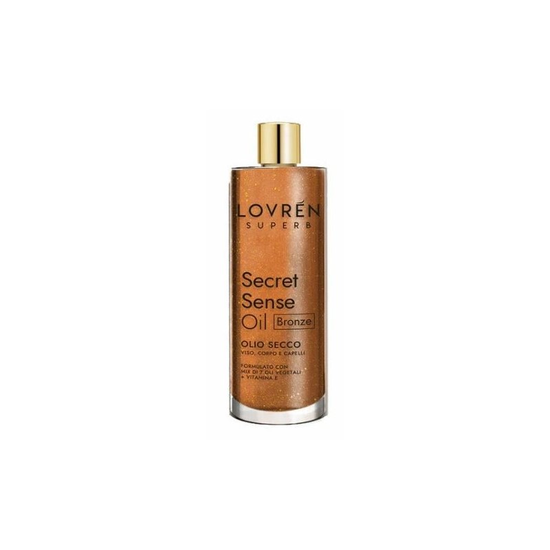 flacone 100ml Lovren olio viso, corpo e capelli con glitter dorati