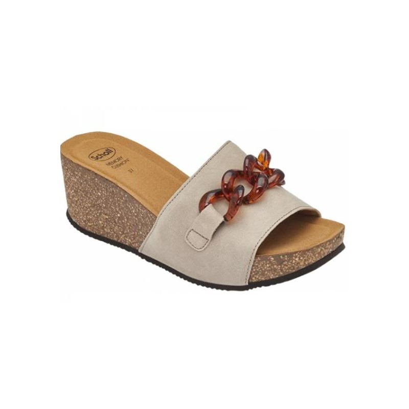 Scholl Shoes Ravello High Wedge Leather+chain Woman Taupe 37 Materiale Pelle+accessorio Fodera Tomaia Microfibra Sottopiede Micr