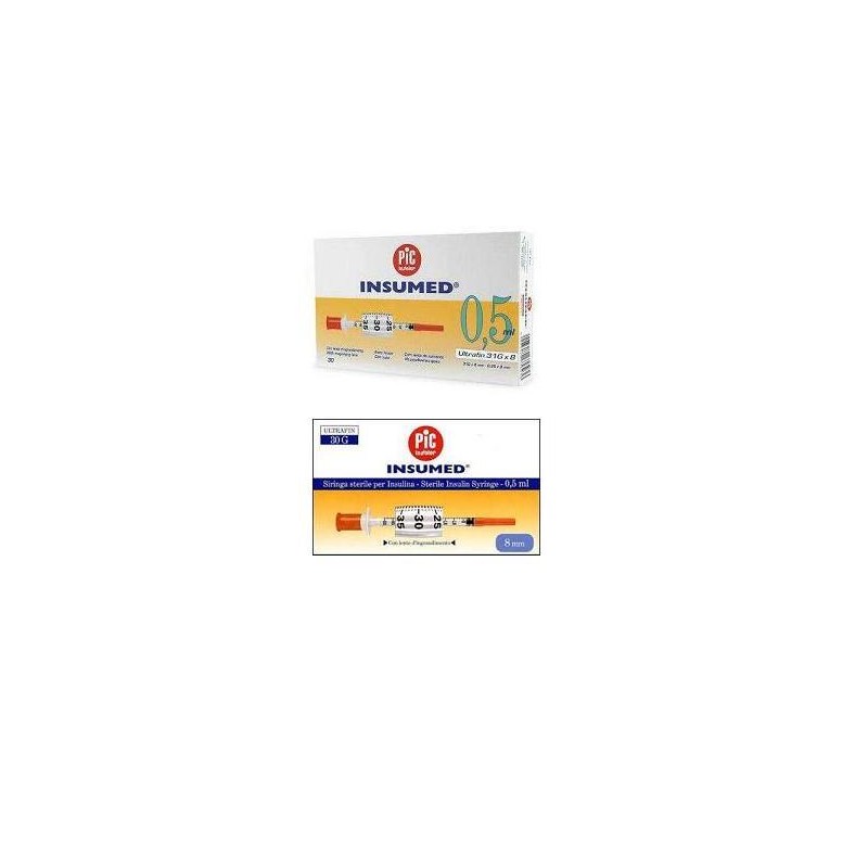 Pikdare Siringa Per Insulina Pic Insumed 0,5 Ml 100 Ui Ago Gauge 30 Lunghezza 8 Mm Senza Spazio Morto 3 Sacchetti Da 10 Pezzi