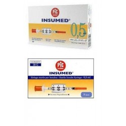 Pikdare Siringa Per Insulina Pic Insumed 0,5 Ml 100 Ui Ago Gauge 29 Lunghezza 12,7 Mm Senza Spazio Morto 3 Sacchetti Da 10 Pezzi