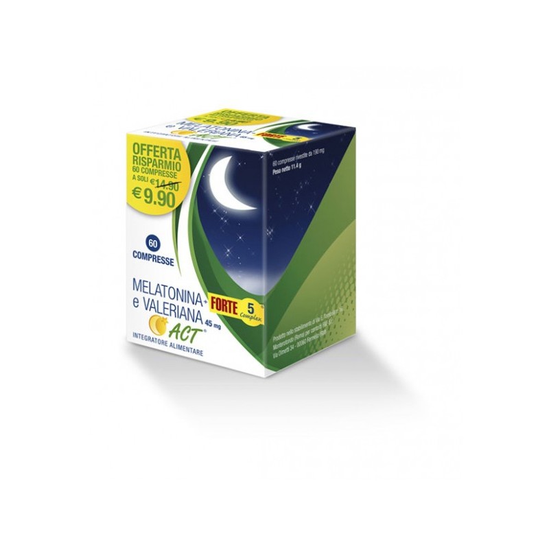 confezione da 60 capsule di F&F Melatonina Act + 5 Complex + Valeriana Integratore