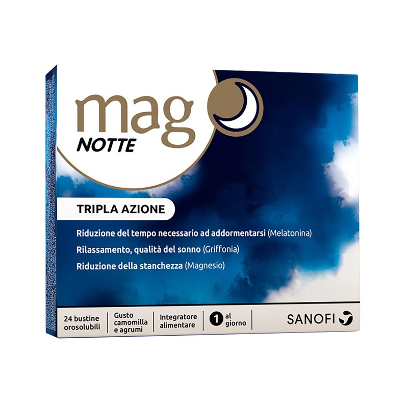 24 bustine orosolubili di Melatonina Tripla Azione Mag Notte